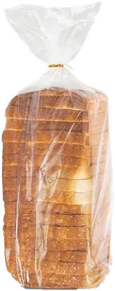 A loaf of bread standing in a clear bread bag