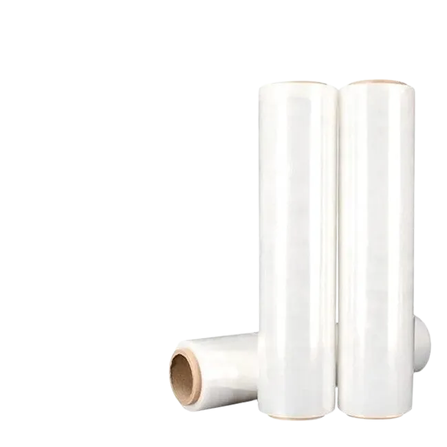 Three rolls of clear stretch film