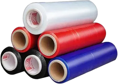 Stretch film rolls in clear, red, black and blue